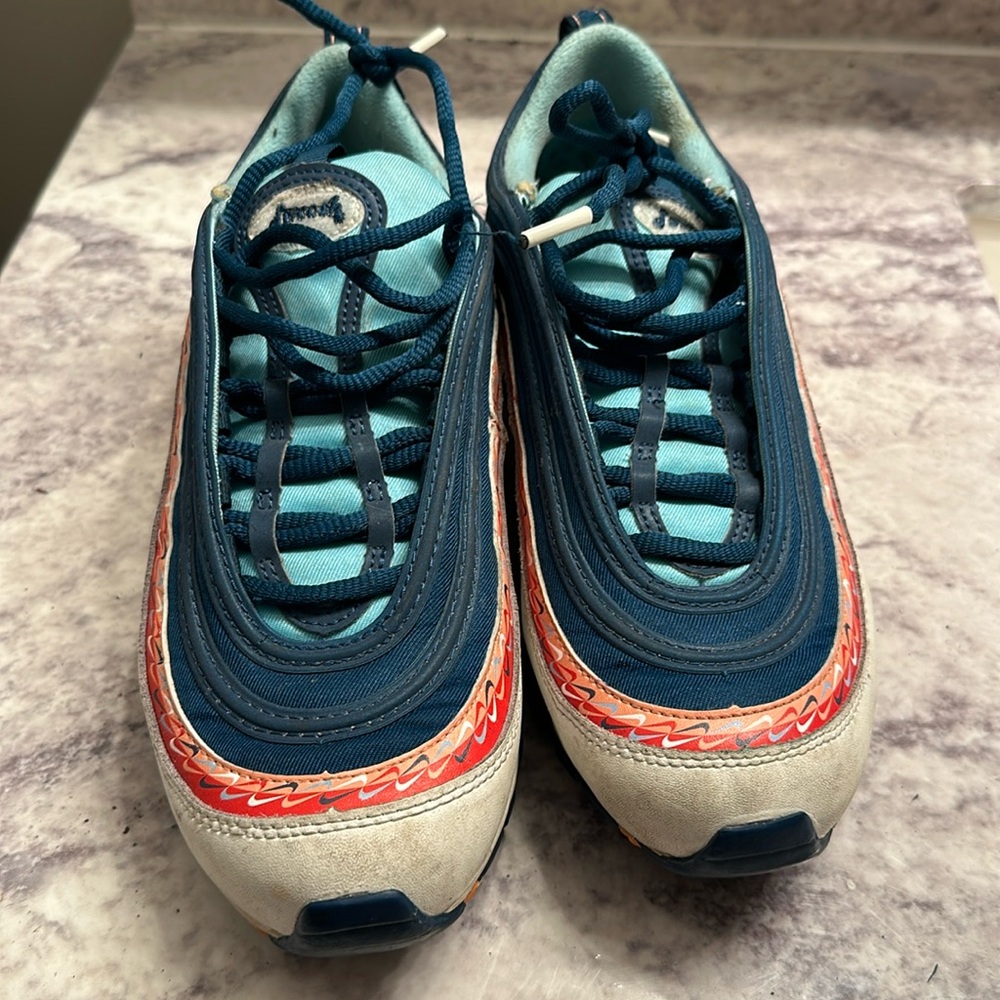 Nike Air Max 97 Swoosh light white blue red running size 7 womens shoes